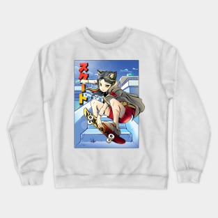 Anime cat girl skateboarding Crewneck Sweatshirt